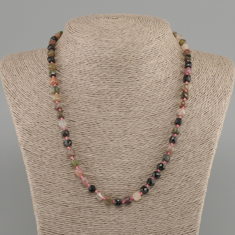 Natural Tourmaline Faceted Cube Necklace, 6x6mm ±, Length 50mm ±, with Clasp