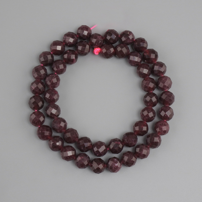 Beads Turmaline Rubelite faceted round bead, diameter 8mm +/-, length 38cm +/-