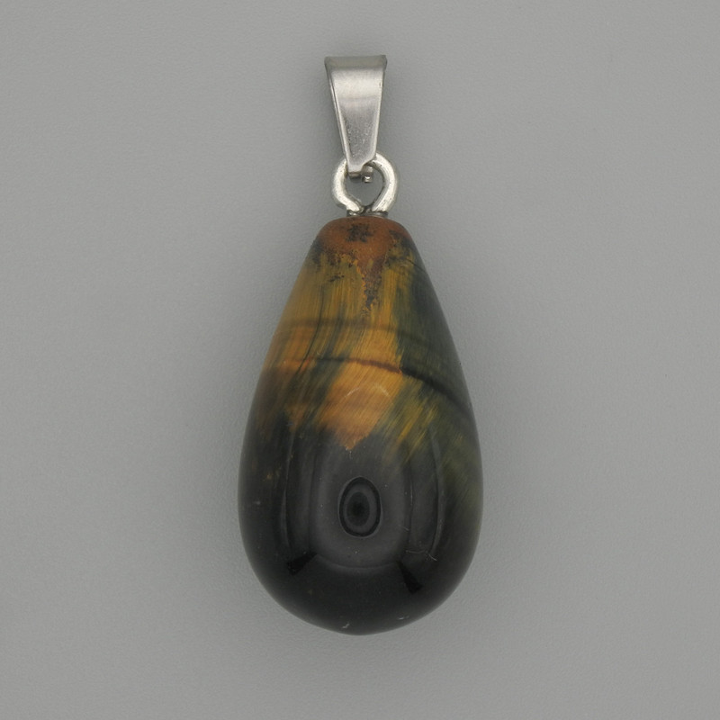 Pendant Hawk's Eye drop 22x13mm+-, length 32mm+