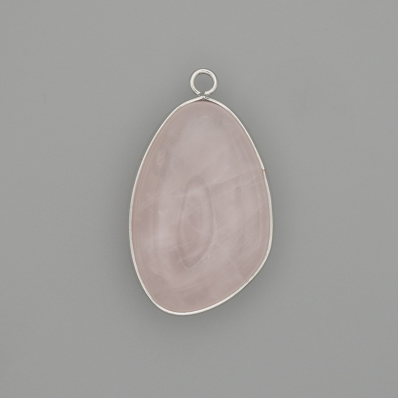 Pendant Rose Quartz in a silvery metal setting 30x22mm+