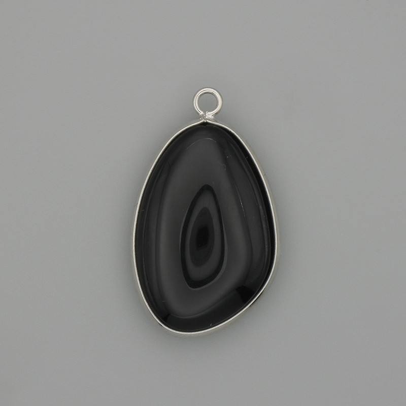 Pendant Black Agate in a silver-colored metal setting 30x22mm +