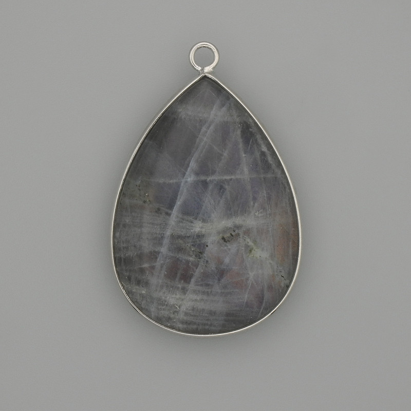 Labradorite pendant in a silver-colored metal setting 36x26mm +