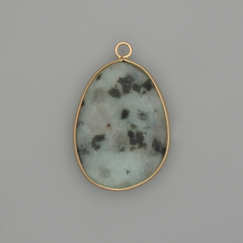 Jasper Kiwi pendant, faceted oval in a gold-toned metal setting 32x22 mm+