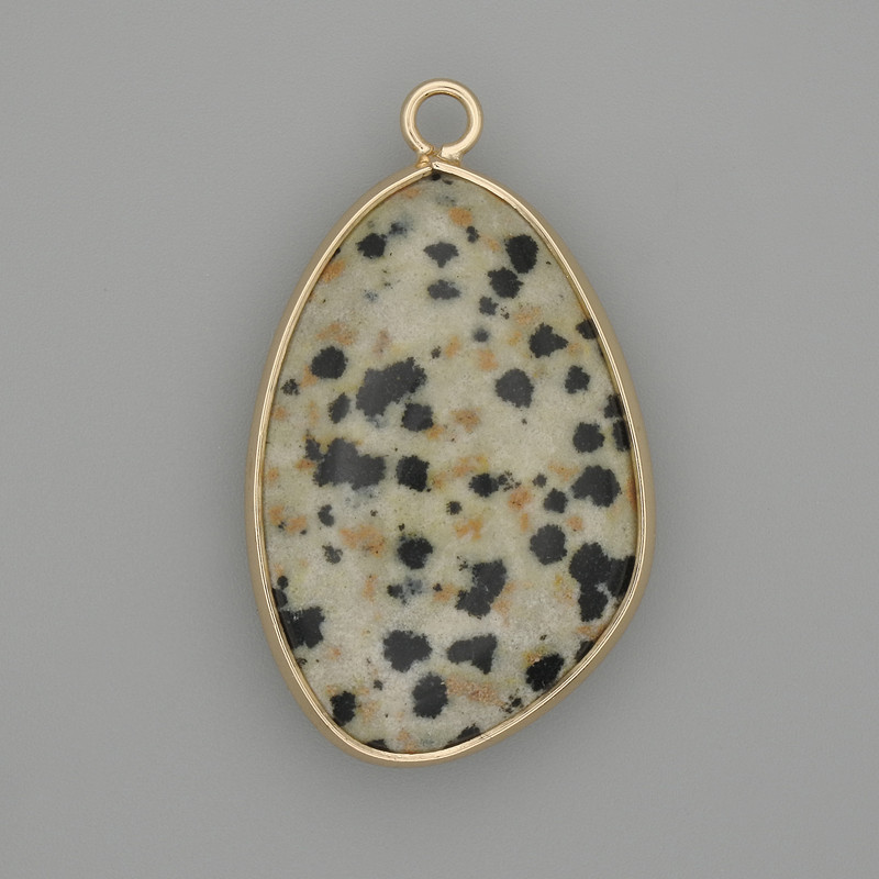 Jasper Dalmatian pendant in a metal setting of a gold-tone color 32x22mm+