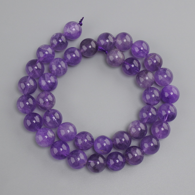 Amethyst Beads Smooth Round, diameter 10 mm +/- , length 38 cm +/- on a strand