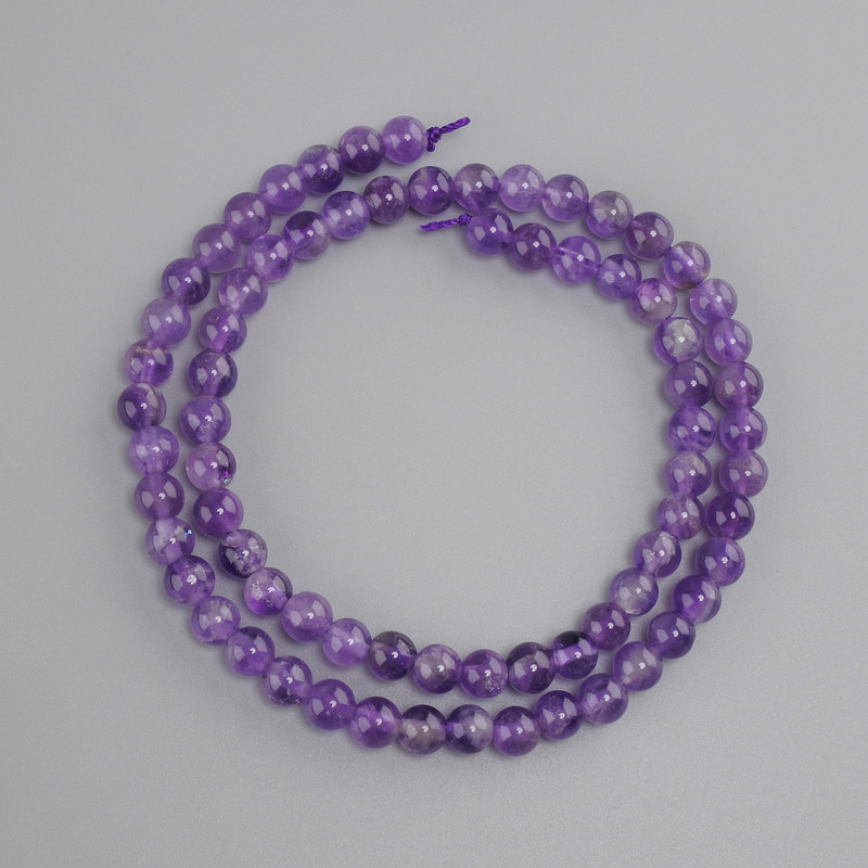 Amethyst beads smooth round ball, diameter 6 mm +/-, length 39 cm +/- on a string