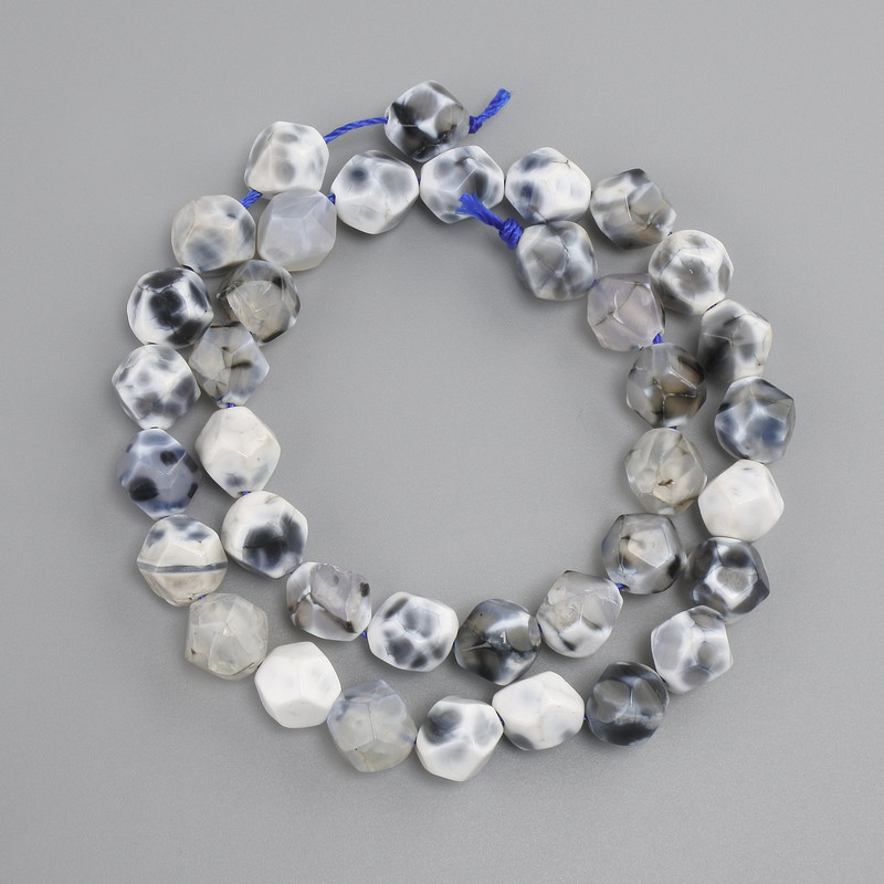 Agate beads Dragon Veins faceted, diameter 10x9mm +/-, length 36cm +/- on a string