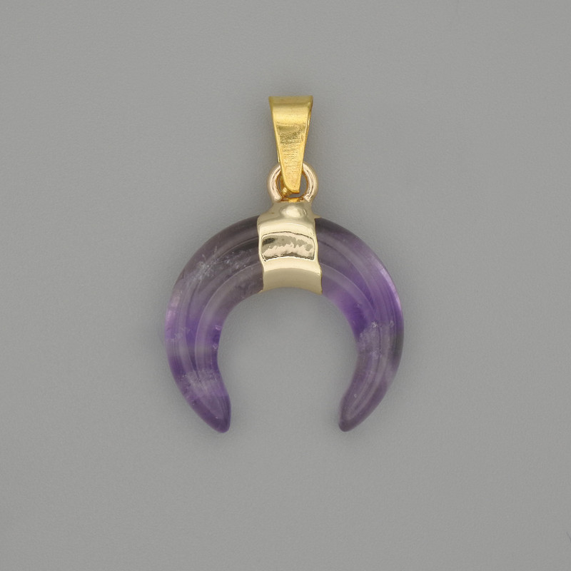 Pendant Moon Amethyst, diameter 16 mm +/-, length 24 mm +/-