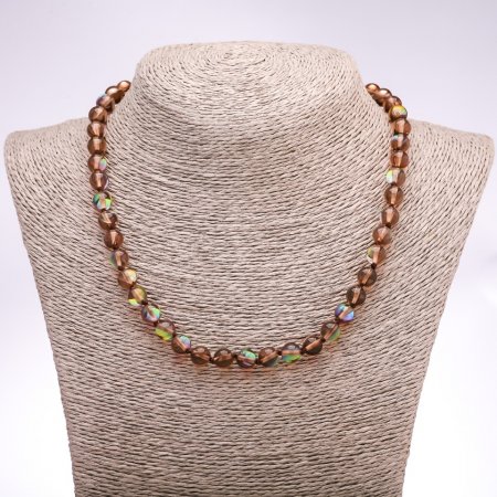 Brown Opal Glass Necklace, Smooth 8mm Beads, 45 cm Length