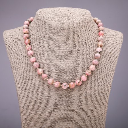 Natural Rhodochrosite Bead Necklace, smooth 8 mm beads, 45 cm length