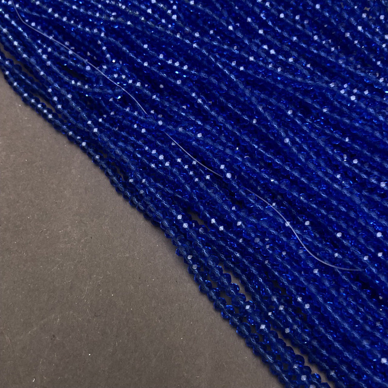 Blue transparent Czech Crystal beads on thread, faceted rondelle, diameter 3x2.5 mm, length 36-38 cm +
