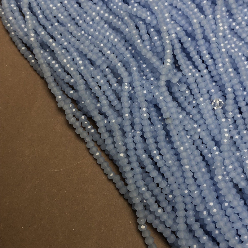 Beads Czech Crystal on thread, cornflower blue matte, faceted rondelle, diameter 3×2.5 mm, length 36–38 cm