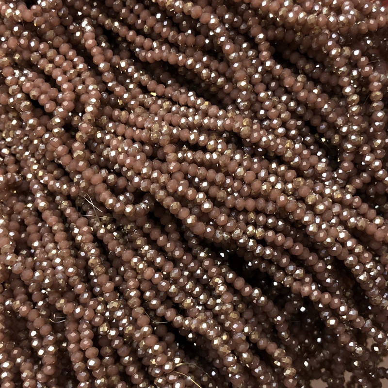 Beads Czech Crystal on Thread, Faceted Matte with Plating, Faceted Rondel, Diameter 3×2.5 mm + -, Length 36–38 cm +