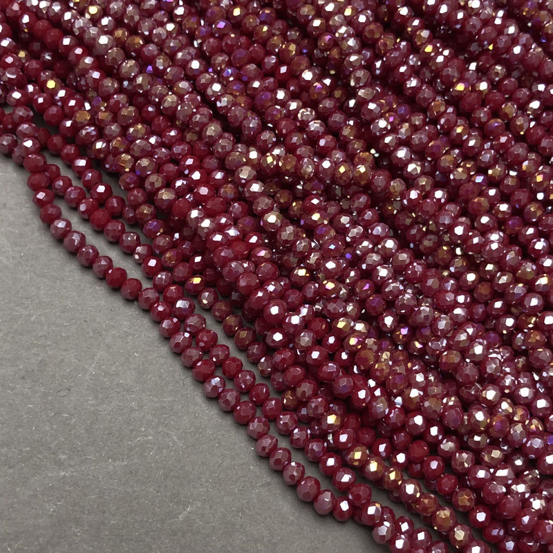 Beads Czech Crystal burgundy matte on thread, faceted rondelle, diameter 3.5×3 mm, length 36–38 cm