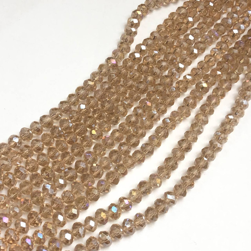 Beads Czech Crystal on a beading thread Champagne, transparent with gasoline sheen, faceted rondelle, diameter 6x4.5 mm, length 38-40 cm +