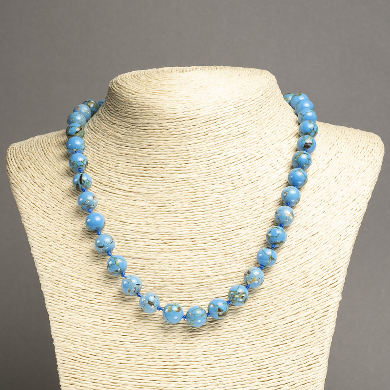 Blue Imperial Jasper Necklace (pressed) smooth beads, 10 mm diameter ±, length 45 cm+