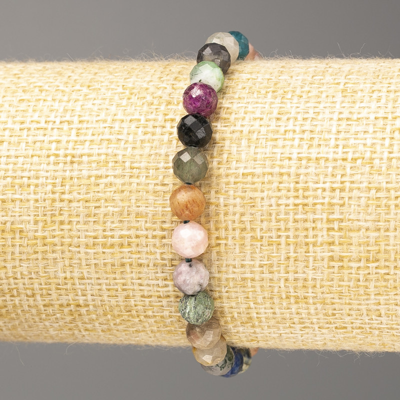 Bracelet 'Assortment of Natural Stones', Faceted Bead, Diameter 6(±)mm, Length 18 cm (Stretch)