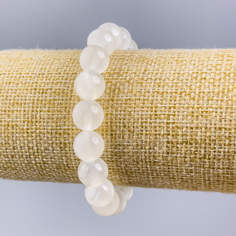 Belomorite Bracelet - Natural Stone Smooth Beads, 10 mm Diameter ±, 18 cm Length (Stretch)