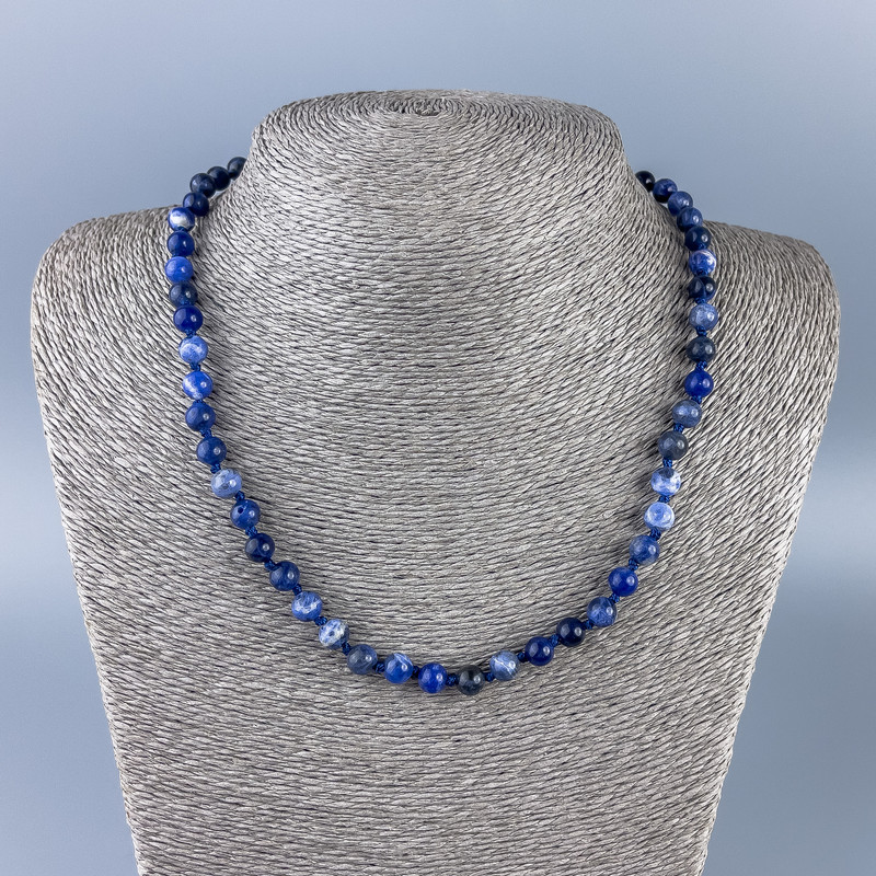 Natural sodalite necklace with smooth beads, 6.5 mm diameter, 48 cm long