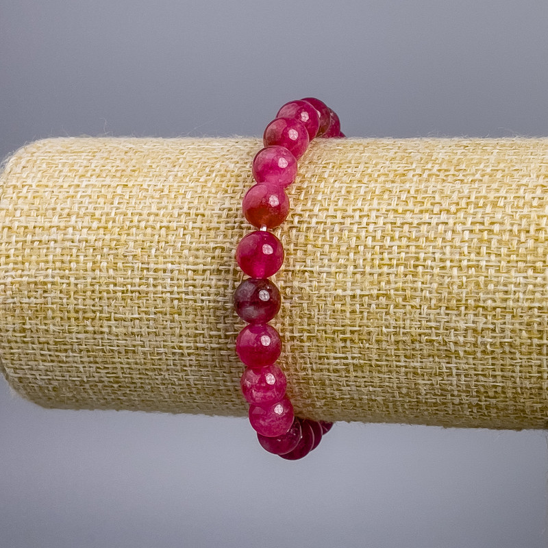 Watermelon Tourmaline Bracelet - Smooth Beads, 8 mm, 18 cm Stretch