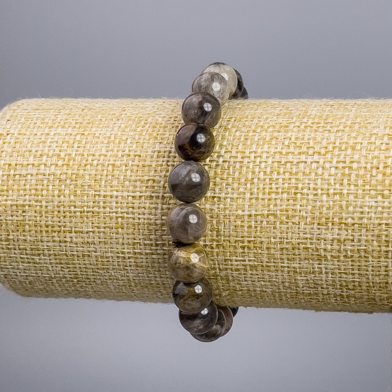 Sunstone Bracelet with Natural Stone, Smooth Bead, 10 mm Diameter, 18 cm Length, Stretch