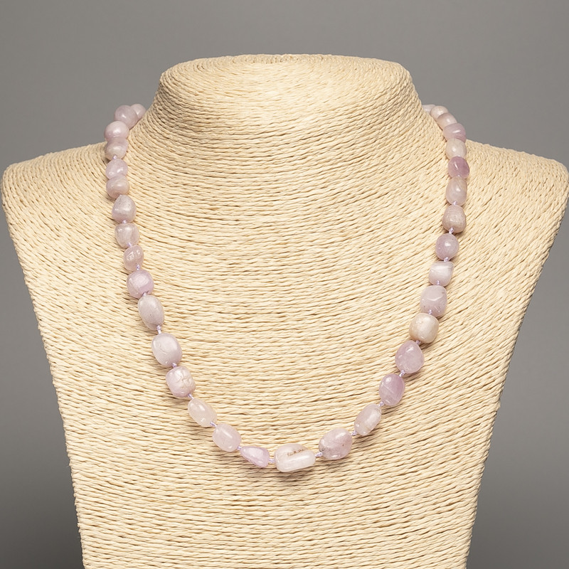 Kunzite Necklace, Natural Stone, Faceted Beads, Diameter 10x8 mm, Length 48 cm