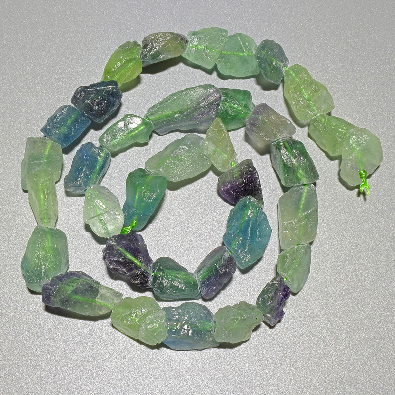 Fluorite Beads, Natural Unpolished Stone - Tumbled, 10x12 mm, 40 cm Thread Length